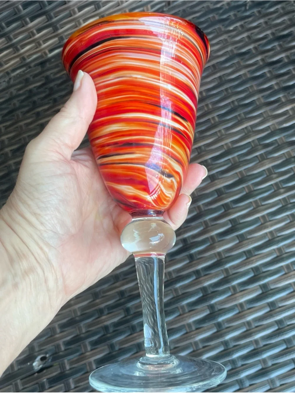 Single Pier 1 Red Twist 8” Water Wine Goblet 8oz Handblown Glass Swirled One